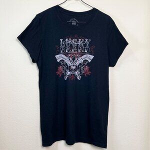 LUCKY BRAND Vintage Black Graphic T-Shirt With Pistols & Roses Print Womens XL